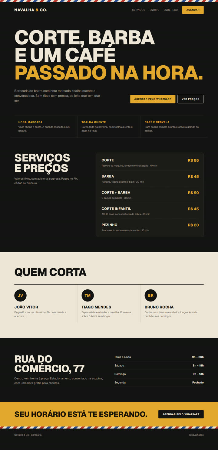 Página do site Navalha & Co.